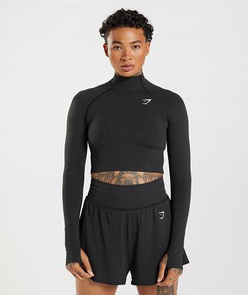 Dámské Oříznuté Topy Gymshark Vital Seamless 2.0 High Neck Černé | CZ 3728VRW